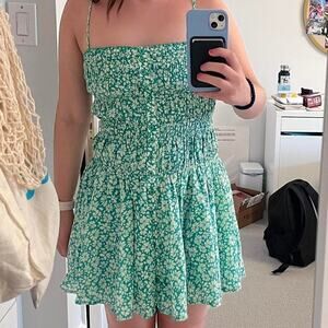 Gab & Kate Women’s Whimsical Floral Smocked‎ Button Front Sundress Size S Green